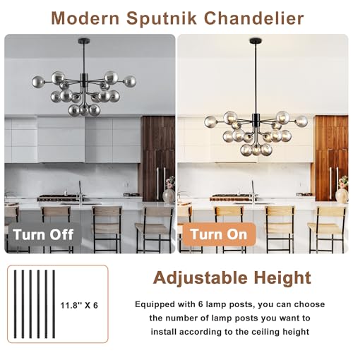 Sputnik Chandelier 15 Lights Smoked Glass Chandelier for Living Room