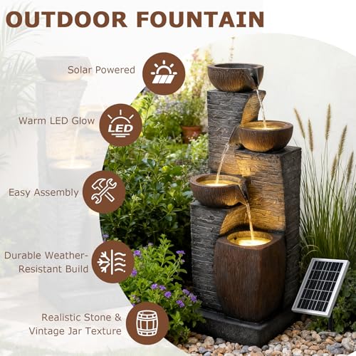 38.2" Tall Solar Water Fountain Outdoor Garden with LED Lights