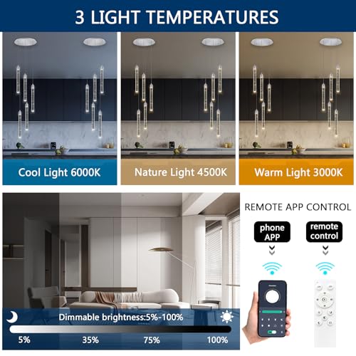 5 Light Mini Chandelier LED Pendant Lighting for Kitchen Island Modern Bubble Crystal Pendant Light Adjustable Pendant Light Fixture Chrome Ceiling Handing Lights for Dinning Room Bedroom 2700K 6000K
