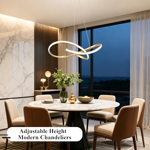 30" Gold Modern LED Chandelier Large Irregular Ring Pendant Lighting Adjustable Hanging Light Fixture Modern Dimmable Remote Control Pendant Lights for Living Room Dining Room Entryway