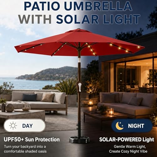 10FT Solar Patio Umbrella with Lights
