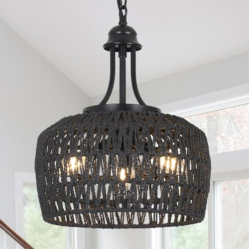 Black Rattan Chandelier for Dining Room