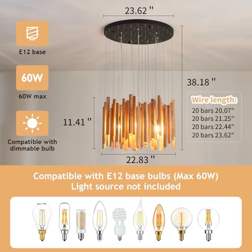 8 Light Farmhouse Wood High Ceiling Chandelier Rustic Large Ceiling Light Fixture Hanging Pendat Light for Dining Room Living Room Foyer Staircases Kitchen Island