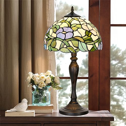 TL0005 Tiffany Table Lamp Bedside Stained Glass Lamp Spring Floral Design Reading Desk Light 12X21.5 Inches for Bedroom Living Room Home Office