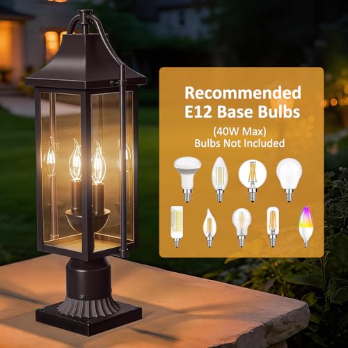 Waterproof 23IN Outdoor Post Lights with Pier Mount Base