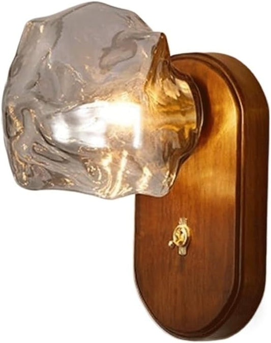 Japanese Wabi-sabi Style Glass Wall Lamps Vintage Simple 5w Background Bedroom Bedside Dining Room Wall Sconces with G9 Base Three-Color Dimmable Solid Wood Wall Light ﻿ ﻿(Style 2)