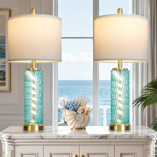 28" Coastal Glass Table Lamps Set of 2 (2 Count)
