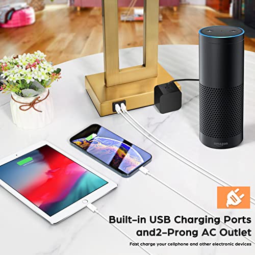 22" Gold Modern Table Lamp Set of 2 with 2 USB Ports&AC Outlet (2 Count)