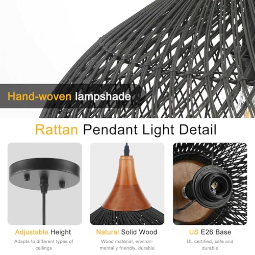 Large Black Rattan Pendant Light