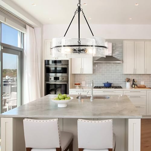 Modern Dining Room Chandelier 22” Black Textured Glass Chandelier
