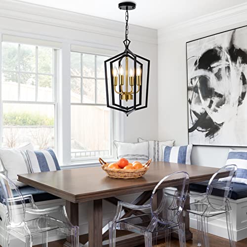 4 Light Dining Room Light Fixture Over Table Black Farmhouse Chandelier Metal Modern Pendant Light for Kitchen Island Dining Room Living Room Foyer Entryway