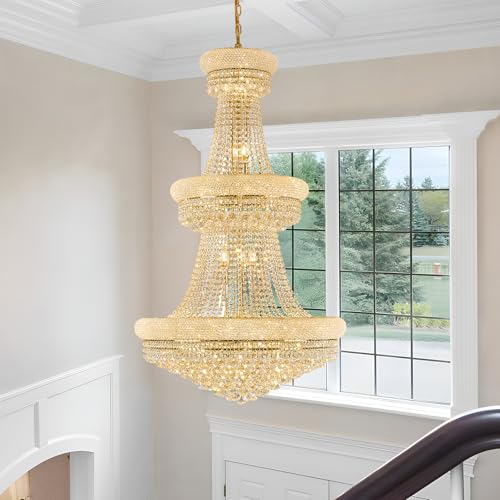 31 Lights Gold Finish Large Empire Crystal Chandelier