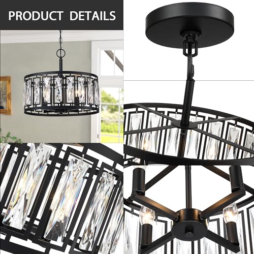 Modern Black Crystal Chandeliers for Dining Room