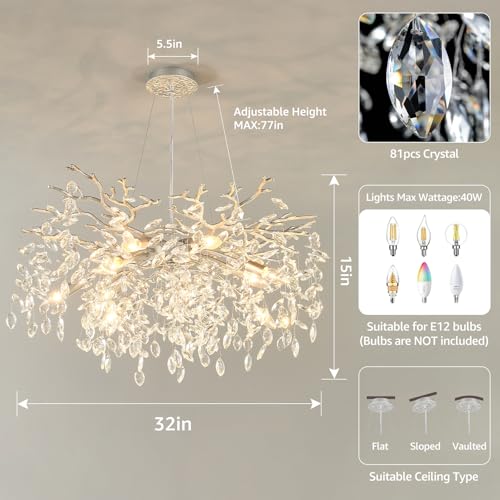 32" Silver Tree Branch Crystal Chandelier 10