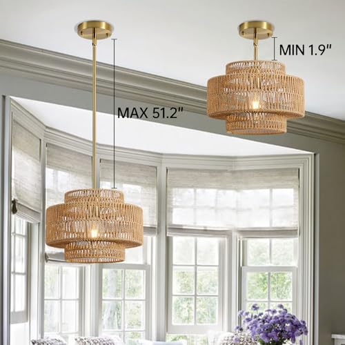 12.4" Rattan Pendant Light for Kitchen Island