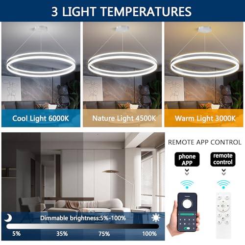 D31.5'' Modern Ring Chandelier for Dining Room LED Dimmable Pendant Lighting High Ceiling Chandelier for Living Room Foyer Bedroom Entryway 3000K