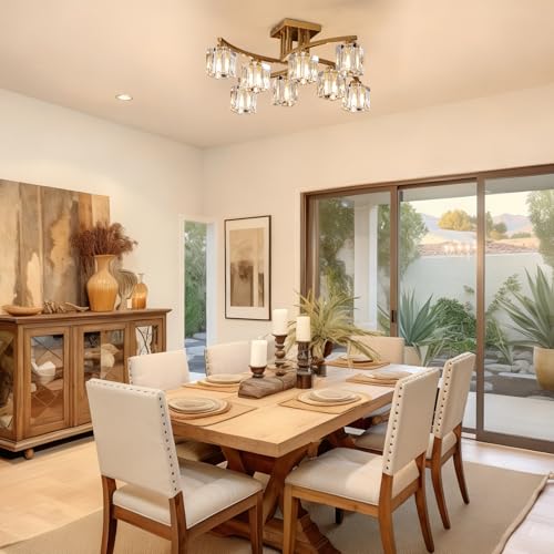 Modern Crystal Ceiling Light Fixture Gold Semi Flush Mount Ceiling Light with 8