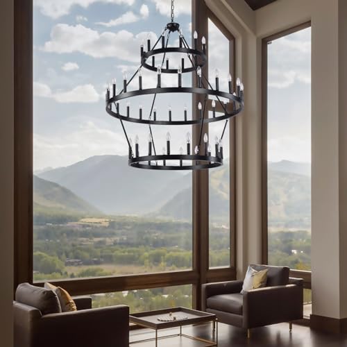 3 Tier Black Large Wagon Wheel Chandelier