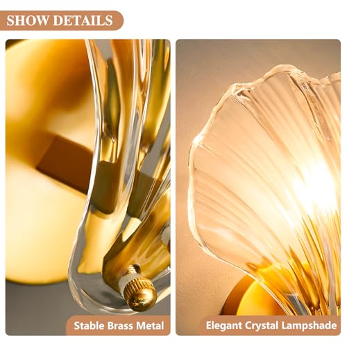 Modern Indoor Wall Lamp Luxury Crystal Gold Wall Sconce Bathroom Shell Wall Light Fixtures for Bedroom