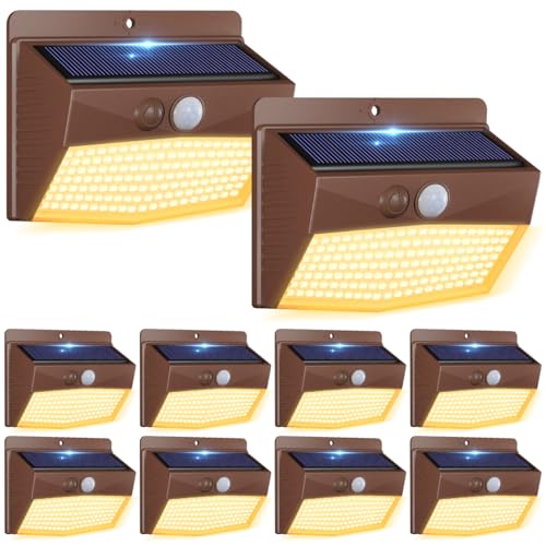 10 Pack Solar Motion Sensor Lights Outdoor Waterproof with 3 Modes (10 Count)