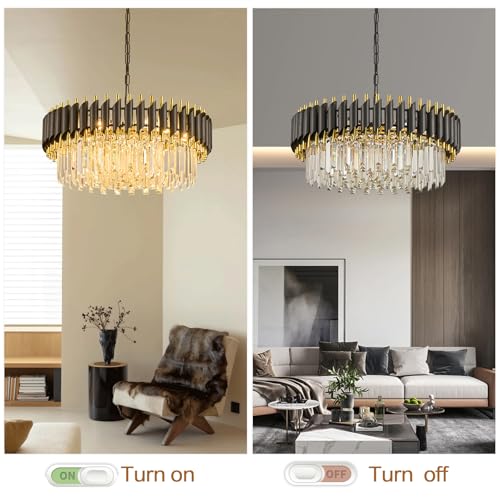 Black and Gold Crystal Chandelier Contemporary 24" with 5