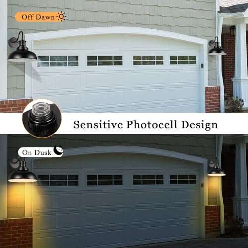 Dusk to Dawn Outdoor Barn Light Outdoor Wall Sconce Farmhouse Exterior Wall Mount Light Vintage Outside Wall Lighting Fixture Industrial Black White Lantern for Porch Garage Patio