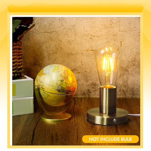 2 Pcs Polished Metal Desktop Lamp Base E26 E27 Screw Light Bulb Holder Sockets Night Light Base Lamp Replacement for Holding Bulb 6 Feet Cord on Off Switch Plug (2 Count)