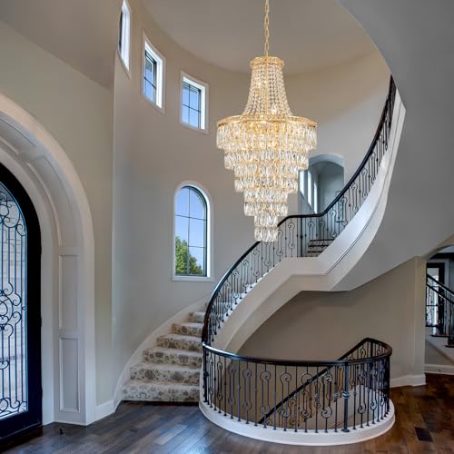 Gold Crystal Chandeliers 13 Lights Luxury Modern Chandelier for High Ceilings Large Pendant Light Fixture Foyer Staircase Hallway Entryway Living Room Hall Lobby 40" H x 21.7" D (13 Count)