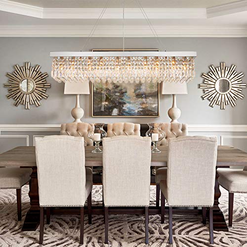 Rectangle K9 Crystal Chandelier Modern Rectangular Pendant Light Fixture for Dining Room Kitchen Island Chrome L47 x W10 x H10