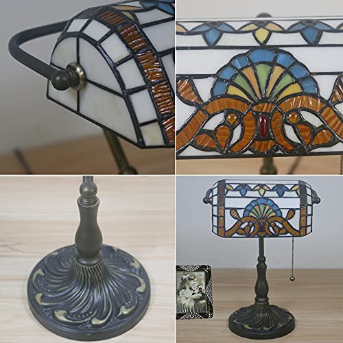 Tiffany Style Bankers Table Lamp Stained Glass Piano Desk Lamp Vintage Bedroom Bedside Lamp for Study