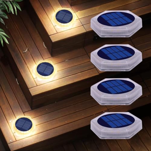 Stick on Solar Step Lights Outdoor 4 Pack Warm White Hexagon (4 Count)