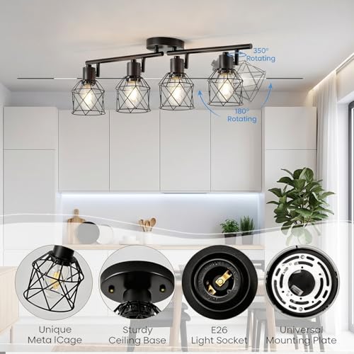 4 Lights Semi Flush Mount Ceiling Light