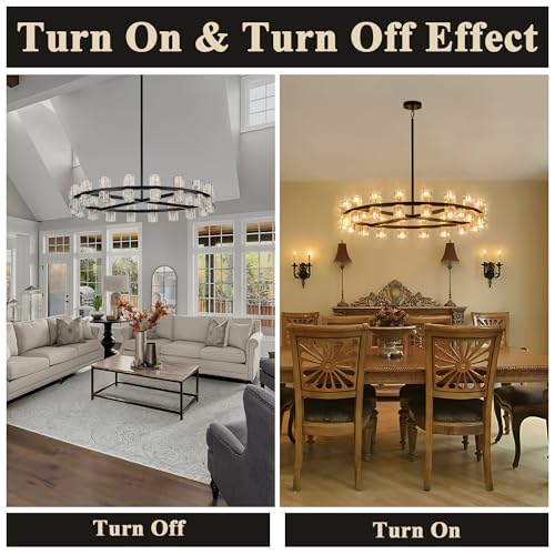 36 Inch Black Wagon Wheel Chandelier with Crystal Shades
