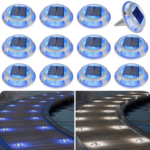 Solar Driveway & Deck Lights 12 Pack Dock Marine Ground LED Lights (12 Count)