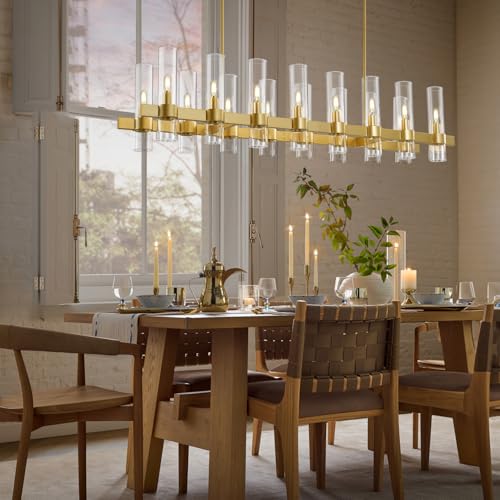 54" Gold Rectangle Chandelier for Dining Room