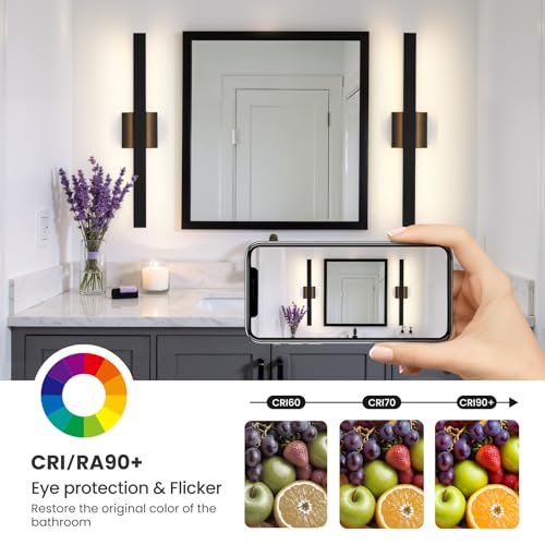 Modern Bathroom Vanity Light 24 Inch Black Bathroom Lighting Fixtures Over Mirror 20W 5CCT Dimmable LED Vanity Lights Bar for Bathroom Mirror Restroom Bedroom