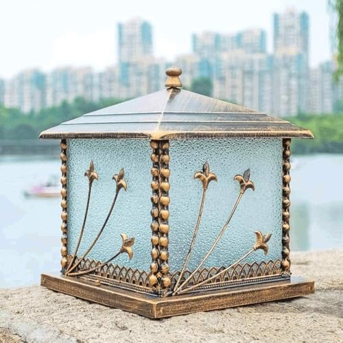 30Cm Retro Column Headlight Ip65 Waterproof Outdoor Pillar Lamp Garden Landscape Lighting Vintage Aluminum Post Light E27 Villa Terrace Fence Streetlights Column Lamp
