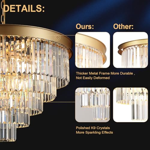 Large Crystal Chandelier 30”Modern Gold Foyer Chandeliers Light Fixture
