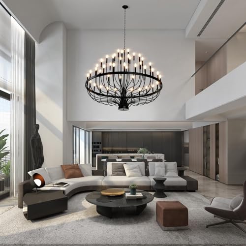 60" Extra Large Chandelier Black Foyer Chandeliers for High Ceilings