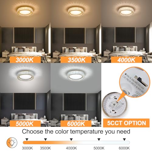 15 Inch Gold Dimmable Crystal LED Flush Mount Ceiling Light