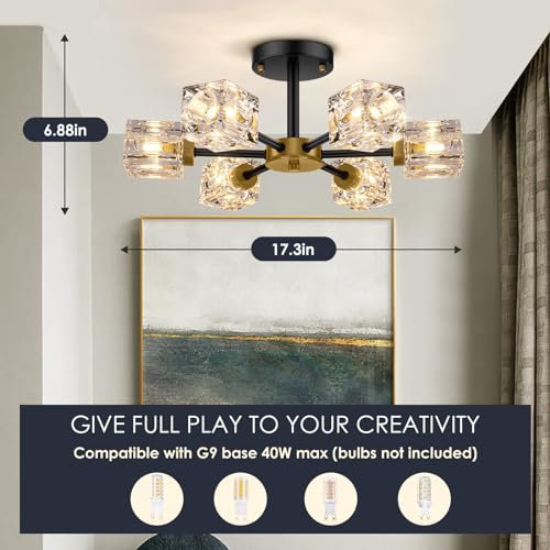 6 Light Crystal Semi Flush Mount Ceiling Light Fixture