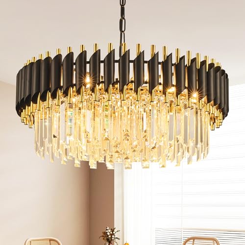 Black and Gold Crystal Chandelier Contemporary 24" with 5