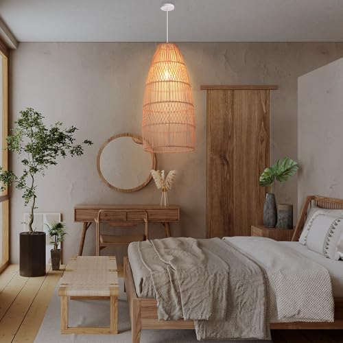 1 Light Boho Wicker Chandelier Lamp