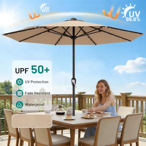 12FT Large Patio Umbrella with Solar Lights