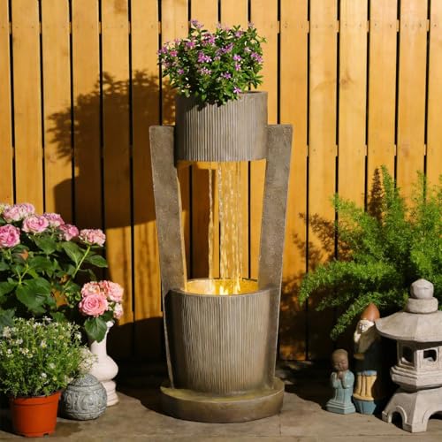 31H Realistic Rock Outdoor Water Fountain with LED Light Brown