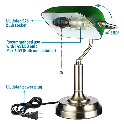 Green Glass Bankers Desk Lamp with Pull Chain