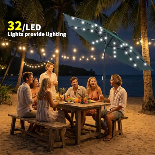 9FT Solar Patio Umbrella with 32 LED Lights