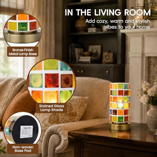 Mosaic Stained Glass Table Lamp for Bedroom Bedside
