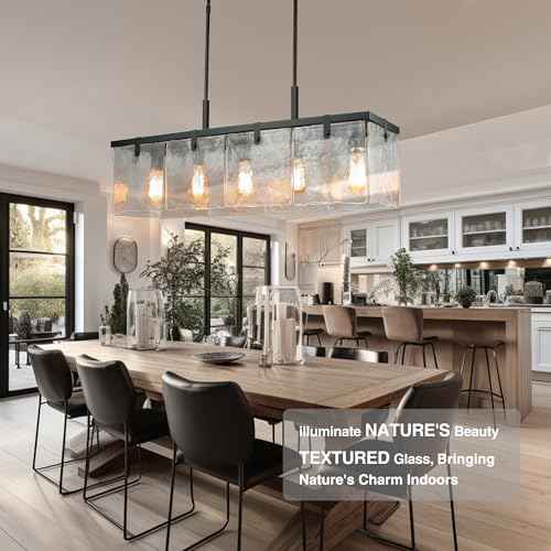 Modern Textured Glass Chandeliers for Dining Room, 37" Rectangular Island Light Fixture, Rectangle Farmhouse Lighting for Kitchen Island, Living Room, L37 x W9.8 x H9.5
