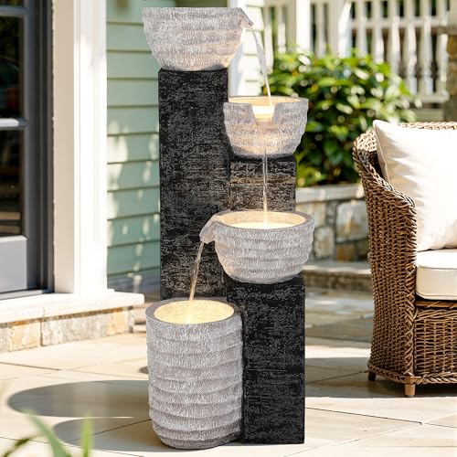 40" H Outdoor Water Fountain with LED Lights & Pump